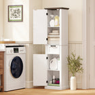 HOMCOM 65" Tall Bathroom Storage Cabinet with Shelves and Drawer - White-White wood grain finish with brown top and chamfered edges brings cozy, farmhouse charm  