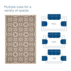 Modway Ariana Vintage Floral Trellis Indoor/Outdoor Area Rug - 9 ft W x 12 ft L - Light/Dark Beige-Tight Low Pile Weave