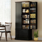 HOMCOM 72" H Kitchen Pantry Cabinet with LED Light and Door Shelves - Black-Ten door racks, a five-tier cabinet and two drawers for an organized kitchen 