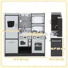 Qaba Play Kitchen for Kids with Switch Knob Sound, Accessories - Dark Brown-Multiple cabinets and shelves provide lots of storage, teaching kids to tidy up 