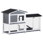 PawHut 2-Tier Wooden Rabbit Hutch with Ramp and Outdoor Run - Grey-Non-slip ramp FOR rabbits to move quickly from outdoor RUN to indoor area