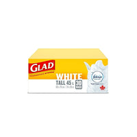 Glad Easy-Tie Kitchen Tall White W/Febreze - 45L - 30 Pack-TALL WHITE GARBAGE BAGS: Box of 30 bags of Glad Tall 45L white garbage Bags