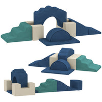 Qaba Baby Soft Play Set, Foam Climbing Blocks Set - Navy Blue - Set of 7-Includes 7 shapes for endless climbing, sliding, and building fun 