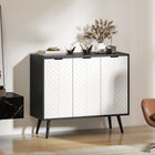 HOMCOM Modern 36" L Sideboard Buffet Cabinet - Black-Embossed chevron pattern on the door panels for a cool stand-out look