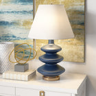 Hudson&Canal Carleta 26.5" Tall Triple Gourd Table Lamp with Fabric Shade - Blue/White-Rated for one 60W incandescent bulb - 9W LED bulb, 13W fluorescent (CFL) bulb, or 9W self-ballasted LED bulb, E26-base bulb, Bulb not included