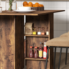 HOMCOM Drop Leaf Folding Dining Table with 2-Tier Shelves & Rolling Casters for 2-4 - Rustic Brown-Two wheels with brakes are designed to fold and expand the table easily