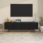 Hudson&Canal Whitman TV Stand for TV's up to 75" - Black Grain-Constructed of sturdy steel, MDF, and PVC materials in a handcrafted black grain finish