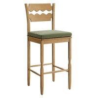 Modway Jax Oak Wood Bar Stool With Wavy Razor Back and Cushion - Weathered Oak Sage-Solid Oak Bar Stool