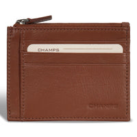 Champs Onyx Leather Zip Card Case - Brown-Leather Zip card case in gift box