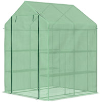 Outsunny 56" x 54" x 74" Walk-in Greenhouse with 8 Shelves and PE Cover Green- Plastic cover is durable, protects inside from mild wind, light rain and cold
 
