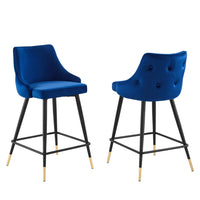 Modway Adorn Performance Velvet Counter Stool - Navy - Set of 2-Vintage Modern Counter Bar Stool