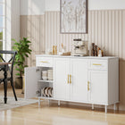 HOMCOM 55.1" L Sideboard Buffet Cabinet with Soft-Close Doors - White-MDF frame is supported by six wood legs to hold up to 198 lb. (90 kg)