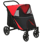 PawHut One-Click Foldable Pet Stroller with Shock Absorber - Red-Solid construction with steel frame and Oxford cloth 
