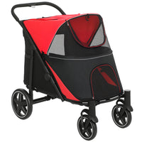 PawHut One-Click Foldable Pet Stroller with Shock Absorber - Red-Solid construction with steel frame and Oxford cloth 