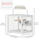 PawHut Metal Bird Travel Carrier Cage with Stand Perch, Stainless Steel Bowls and Pull Out Tray - White-Sturdy steel frame ensures durability and security 