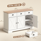 HOMCOM 46.5" Farmhouse Sideboard Buffet Cabinet with Barn Doors & Storage - White-Three bottom cabinets offer spacious storage for larger household items