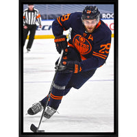 Leon Draisaitl Edmonton Oilers Skating with Puck - Framed Canvas - 22" x 31"-Premium canvas print with gallery-wrapped edges
