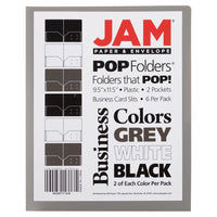 JAM Paper Plastic Two-Pocket School POP Folders, Assorted, 6/Pack (383EBAasst)-3 Colours: 2 White, 2 Black, 2 Grey