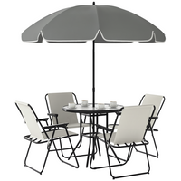 Outsunny Patio Dining Set with Umbrella - Folding Outdoor Patio Set - Cream-Five-level reclining back: relax at an angle you want