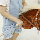 Qaba Unicorn Plush Hobby Horse with Wood Wheels, Real Sounds for Kids - Brown-Encourages active play, helping to improve balance, coordination and motor skills 