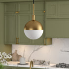 Hudson&Canal Orb 8" Wide Small Pendant with Glass Shade - Brass/White Milk-Handcrafted brass finish is applied to the globe metal base