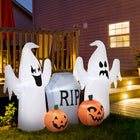 HOMCOM 4' Inflatable Ghosts with Tombstone and Pumpkin Halloween Decoration-Automatically inflate after power-on for easy setup 