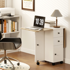 HOMCOM Rolling Drop Leaf Folding Dining Table with Drawers & Storage Cabinet for 4-6 - White and Oak-6 wheels facilitate its movement, 4 of which have brakes to keep it in a fixed place