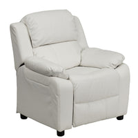 Flash Furniture Deluxe Padded Contemporary Vinyl Kids Recliner with Storage Arms - White-Child Sized Recliner