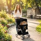 PawHut Pet Stroller Cat Dog Wheels Travel Zipper Entry Foldable Carrier Cart - Black-Includes a thick, washable cushion, providing extra comfort for your pet