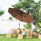 Outsunny Round Market Patio Umbrella - 10' x 8' - Coffee-Steel frame and 180g/㎡ sun protection polyester cloth with solid workmanship