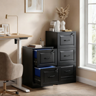 HOMCOM 3 Drawer Vertical Filing Cabinet with Lock - Black-Independent locks secure personal and work documents separately 