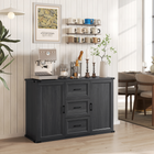 HOMCOM 47" Modern Sideboard Buffet Cabinet with Drawers & Storage Doors - Black Wood Grain-Classic black wood grain finish with metal accents adds chic style to your entryway