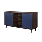 Manhattan Comfort Duane 59.05" Mid-Century Modern Sideboard - Dark Brown and Navy Blue-Home Assembly Required. All Hardware Included