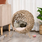 PawHut Rattan Elevated Pet Bed Cat House - Natural Wood-A soft cushion is included with the animal basket for a comfy bed that will delight your furry friend 