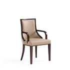 Manhattan Comfort Grand 22.5" Traditional Faux Leather and Velvet Upholstered Dining Armchair - Tan-Traditional Dining Armchair for Dining Room Use