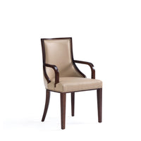 Manhattan Comfort Grand 22.5" Traditional Faux Leather and Velvet Upholstered Dining Armchair - Tan-Traditional Dining Armchair for Dining Room Use