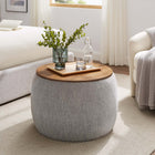 Modway Perla Woven Heathered Fabric Upholstered Storage Ottoman - Heathered Weave/Wheat-Wood Grain Veneer Lid