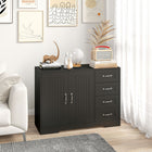HOMCOM Modern 41.3" L Sideboard Buffet Cabinet with 4 Drawers and 2 Beadboard Doors - Black-Adjustable shelf to accommodate items of various heights