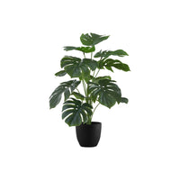 Monarch Specialties 24" Artificial Indoor Monstera - Table - Black Pot-Lush and realistic 24" tall artificial monstera plant set in a modern 5 inch black pot, perfect to set on a table or shelf for a pop of greenery