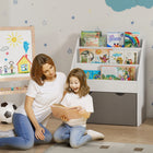 Qaba Kids Bookshelf with 3 Tier Display Shelves, Drawer for Nursery - Grey-Wheeled bottom drawer glides smoothly for quick access
