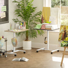 HOMCOM 28" Height Adjustable Standing Desk - Natural Wood-Four wheels with brakes ensure easy mobility and stationary stability