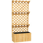 Outsunny Wooden Planter with Trellis & Hanging Roof - Plant Shelf - Drainage Holes - Bed Liner - Nature Wood-Raised planter with trellis supports climbing plants and vines
