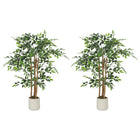 HOMCOM 4' Artificial Banyan Tree - Green - 2 Pack-Crafted with real-touch leaves and solid wood trunks for lifelike beauty 