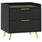 HOMCOM Bedside Table with Gold Metal Legs for Bedroom - Black-Anti-tipping straps to safely attach to a wall 