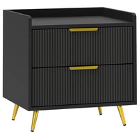 HOMCOM Bedside Table with Gold Metal Legs for Bedroom - Black-Anti-tipping straps to safely attach to a wall 