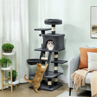 PawHut 52" Cat Tree with Condo, Hammock and Bed - Dark Grey-Particle board frame for strength and durability, with a bottom base to keep it upright and stable 