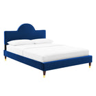 Modway Aurora Performance Velvet Queen Bed - Navy-Wood Legs With Gold Metal Sleeves
