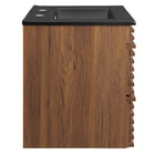 Modway Render 24" Wall-Mount Bathroom Vanity - Walnut/Black-Full-Extension Drawers