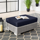 Modway Conway Outdoor Patio Wicker Rattan Ottoman - Light Grey/Navy-Water and UV Resistant