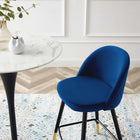 Modway Cordial Performance Velvet Counter Stools - Navy - Set of 2-Matte Black Metal Legs